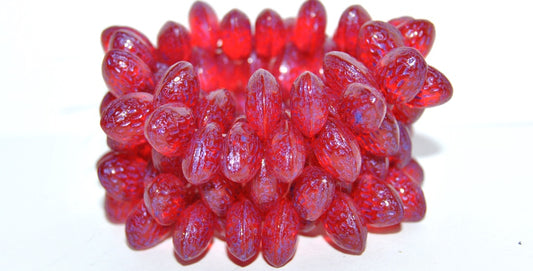 Strawberry Friut Pressed Glass Beads, Transparent Red 43810 (90060 43810), Glass, Czech Republic