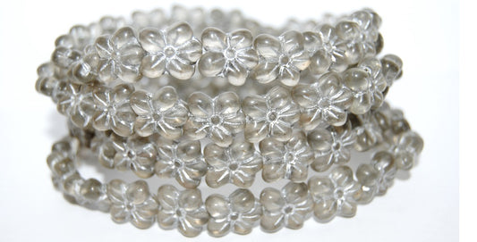 Flower Pressed Glass Beads, Gray 54201M (40010 54201M), Glass, Czech Republic