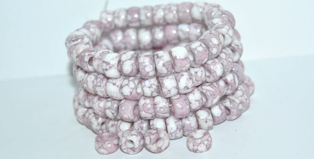 Czech Glass Pressed Big Seed Beads Pony With Big Hole , White Terracot ...