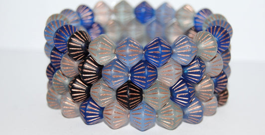 Lantern Bicone Pressed Glass Beads, Blue Mixed Colors 54200M (Blue Mix 54200M), Glass, Czech Republic