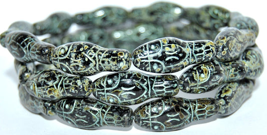 Snake Head Pressed Glass Beads, Black Travertin 43801 (23980 86800 43801), Glass, Czech Republic