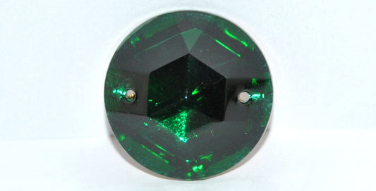 Cabochons Round Faceted Flat Back Sew-On With 2 Holes, (Emerald Similization), Glass, Czech Republic