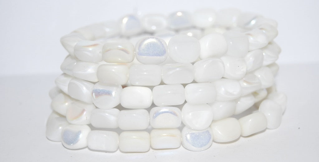 Roof Pressed Glass Beads, White Ab (2010 Ab), Glass, Czech Republic