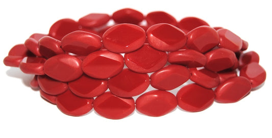 Table Cut Oval Beads With Rhomb, Opaque Red Matte (93200 M), Glass, Czech Republic