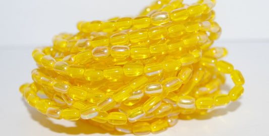 Olive Oval Pressed Glass Beads, Transparent Yellow Ab (80010 Ab), Glass, Czech Republic