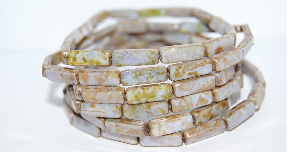 Table Cut Rectangle Beads, White Luminescent Green (2010 65431), Glass, Czech Republic