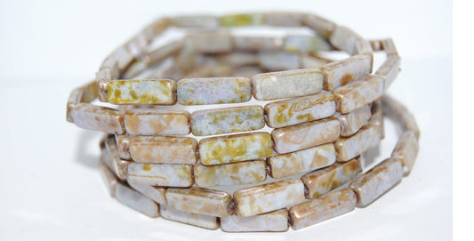 Table Cut Rectangle Beads, White Luminescent Green (2010 65431), Glass, Czech Republic