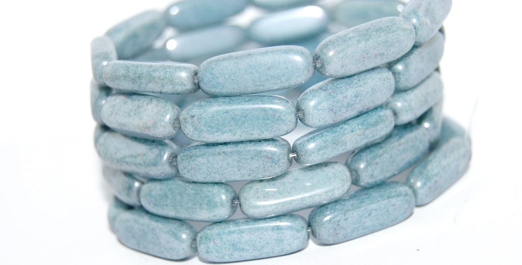 Rectangle Pressed Glass Beads, Luster Blue Full Coated (14464), Glass, Czech Republic