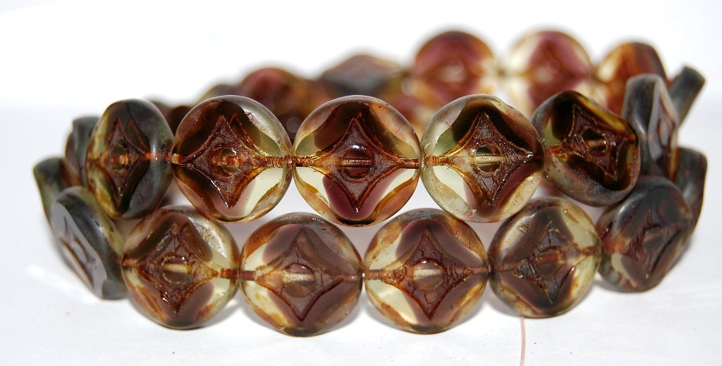 Table Cut Round Beads With Star, 27501 Travertin (27501 86800), Glass, Czech Republic