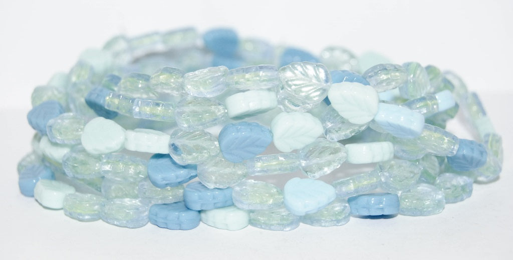 Lilac Leaf Pressed Glass Beads, (Blue 2), Glass, Czech Republic