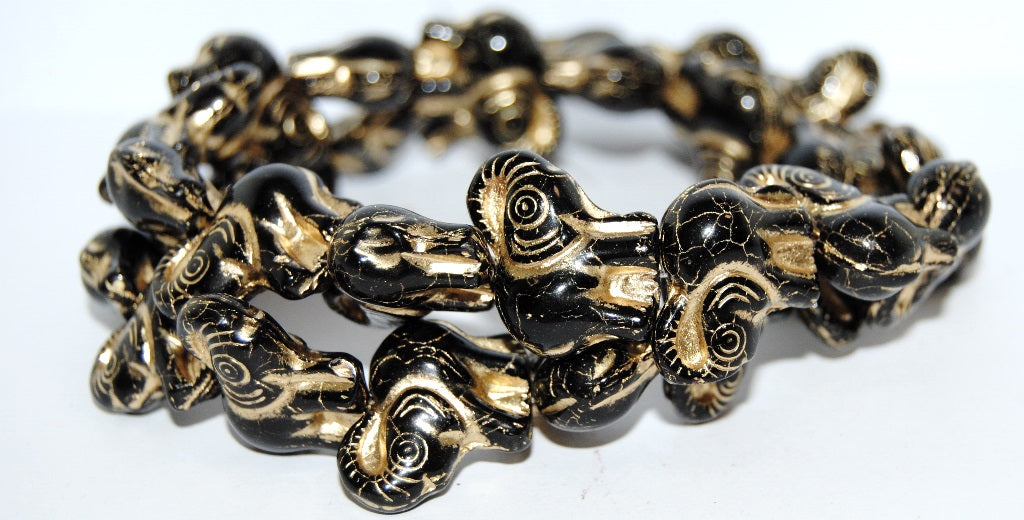 Elephant Animal Pressed Glass Beads, Black 54202 (23980 54202), Glass, Czech Republic