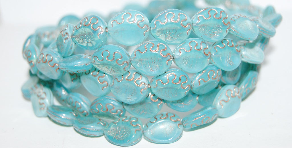 Tear Oval Pressed Glass Beads, Opal Aqua 54200 (61000 54200), Glass, Czech Republic