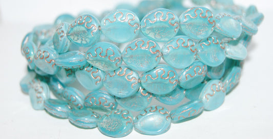 Tear Oval Pressed Glass Beads, Opal Aqua 54200 (61000 54200), Glass, Czech Republic