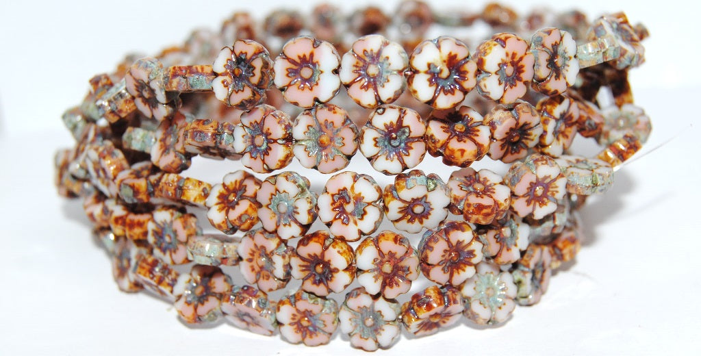 Table Cut Round Beads Hawaii Flowers, (740202010 66800), Glass, Czech Republic