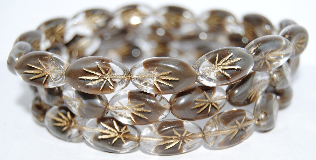 Oval With Rays Pressed Glass Beads, (16018P 54202), Glass, Czech Republic
