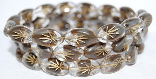 Oval With Rays Pressed Glass Beads, (16018P 54202), Glass, Czech Republic