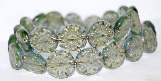 Flat Round With Flower Pressed Glass Beads, (87301 54202), Glass, Czech Republic