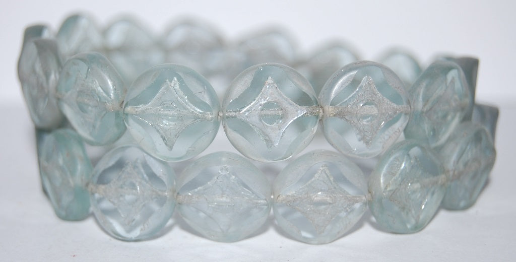 Table Cut Round Beads With Star, Transparent Blue Luster Cream (30010 14401), Glass, Czech Republic