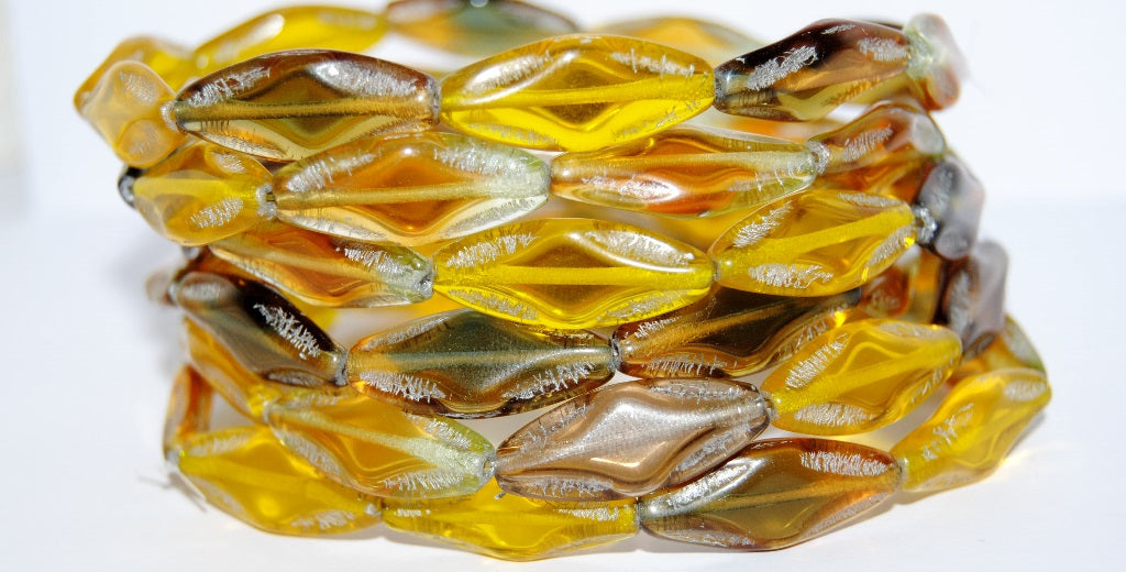 Faceted Oval With Star Pressed Glass Beads, (Color 2 54201), Glass, Czech Republic