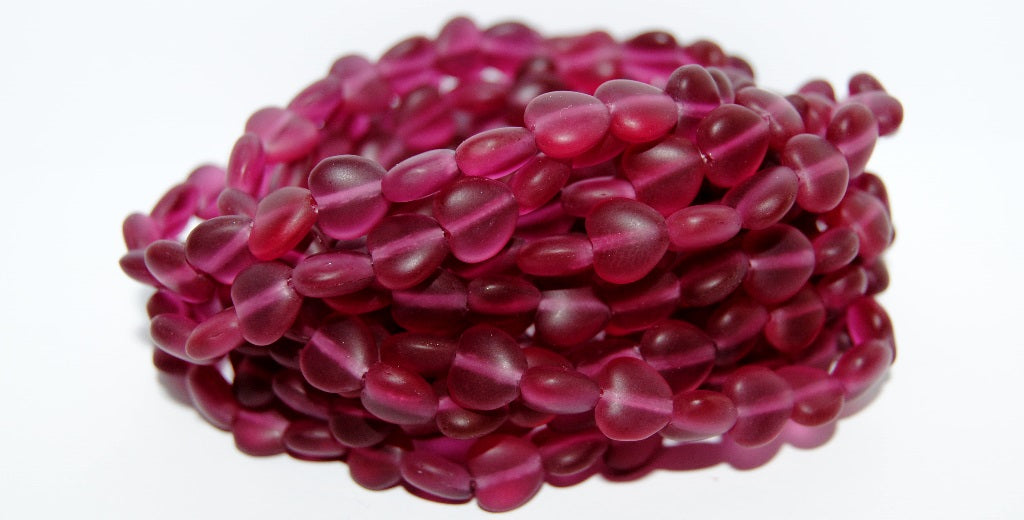Heart Pressed Glass Beads, Transparent Pink Matte (70110 M), Glass, Czech Republic
