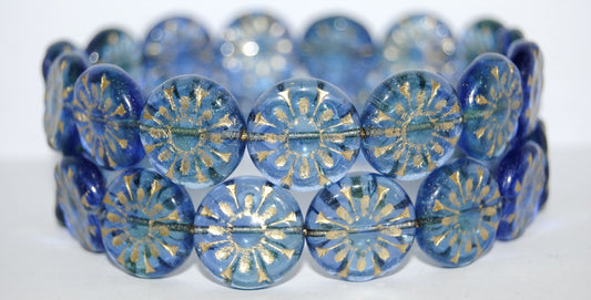 Flat Round With Flower Pressed Glass Beads, (87311 54202), Glass, Czech Republic