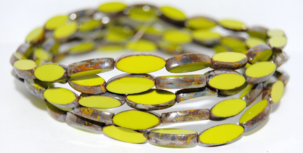 Table Cut Oval Boat Beads, Opaque Green 43400 (53400 43400), Glass, Czech Republic