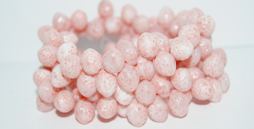 Strawberry Friut Pressed Glass Beads, (Lava Glass Pink), Glass, Czech Republic