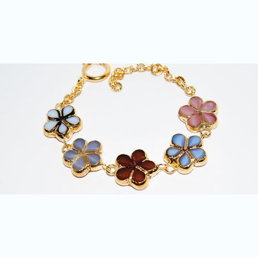 Polished Table Cut Flower Bead Bracelet with Adjustable Length, Handmade, Flowers 17 mm (S-24-E)