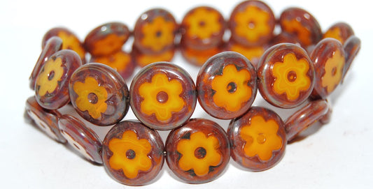 Table Cut Round Beads With Flower, (81240 66800), Glass, Czech Republic