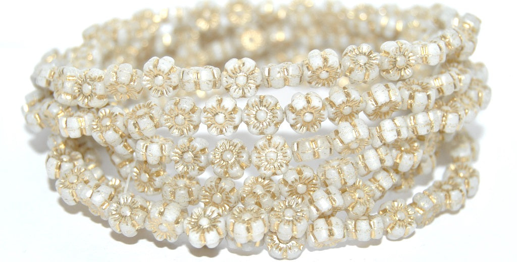 Hawaii Flower Pressed Glass Beads, White 54202 (2010 54202), Glass, Czech Republic