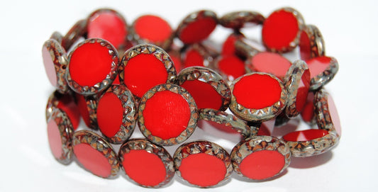 Table Cut Round Beads Sun, Opaque Red 43400 (93200 43400), Glass, Czech Republic