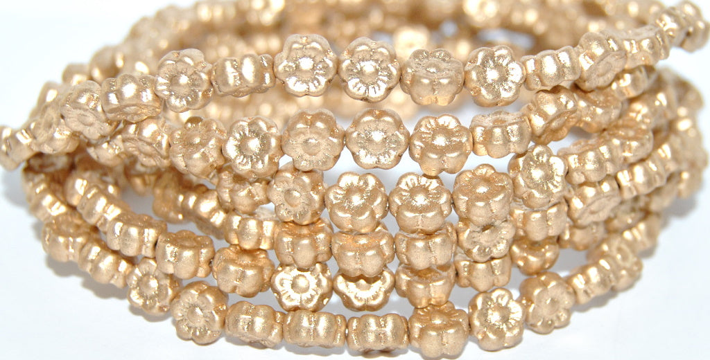 Hawaii Flower Pressed Glass Beads, Gold Colored (1710), Glass, Czech Republic