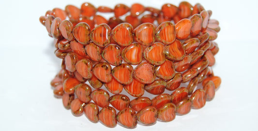 Table Cut Heart Beads, (Orange Opal 43400), Glass, Czech Republic