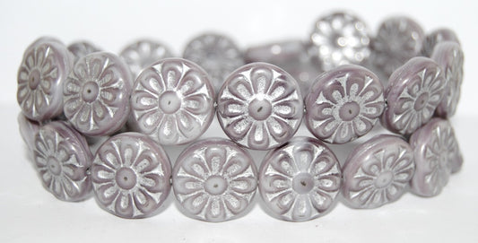 Flat Round With Flower Pressed Glass Beads, (7224 54201), Glass, Czech Republic