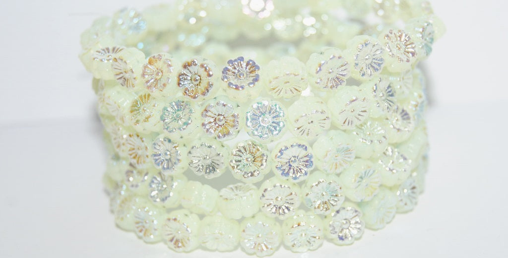 Hawaii Flower Pressed Glass Beads, (52000 Ab 2Xside), Glass, Czech Republic
