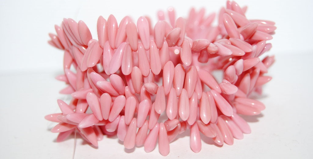 Dagger Pressed Glass Beads, Opaque Pink (73020), Glass, Czech Republic