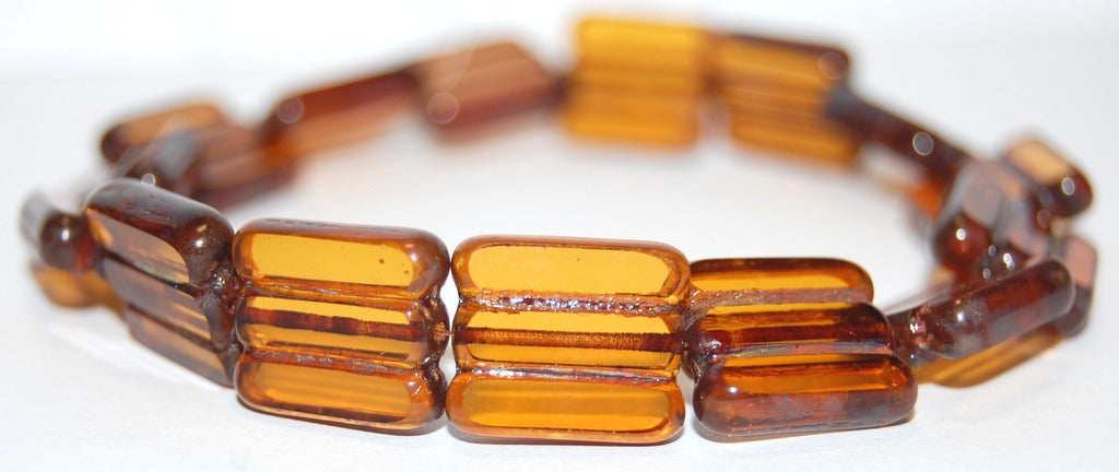 Table Cut Square Beads With 3 Lines, Transparent Orange 43400 (10060 43400), Glass, Czech Republic