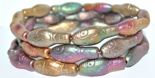 Snake Head Pressed Glass Beads, Mix Of Metallic Colours Dyed (1640), Glass, Czech Republic