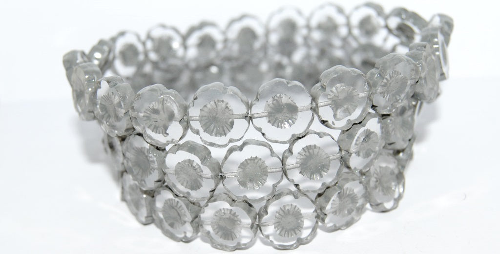 Table Cut Round Beads Hawaii Flowers, (Lava Glass 43617), Glass, Czech Republic