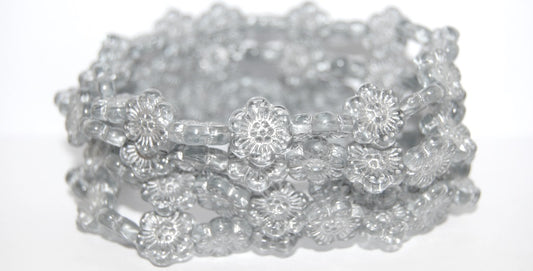 Flower Pressed Glass Beads, Transparent Blue 54201 (30010 54201), Glass, Czech Republic