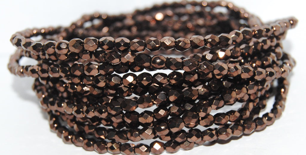 Fire Polished Round Faceted Beads, Black Bronze (23980 14415), Glass, Czech Republic