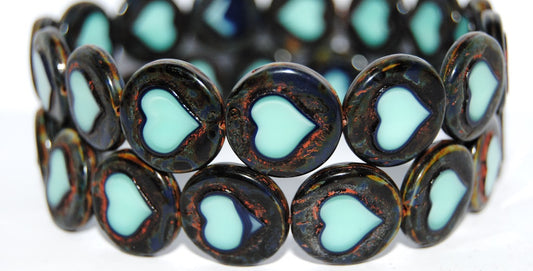 Table Cut Round Beads With Heart, 57334 Travertin (57334 86800), Glass, Czech Republic