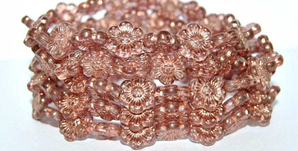 Flower Pressed Glass Beads, Crystal Luster Red Full Coated 54200 (30 14495 54200), Glass, Czech Republic