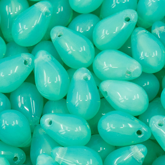 Teardrop Pear Czech Glass Beads, 6x9mm, Light Opal Turquoise 61100