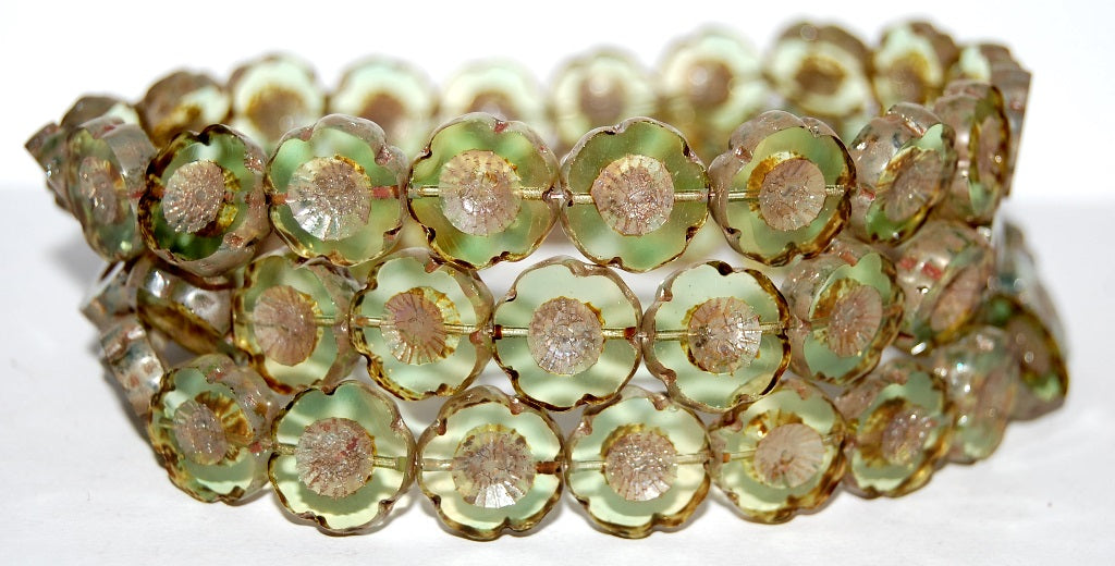 Table Cut Round Beads Hawaii Flowers, (57801 43400), Glass, Czech Republic