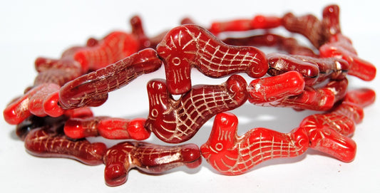 Seahorse Pressed Glass Beads, Mixed Colors Red 54200 (Mix Red 54200), Glass, Czech Republic