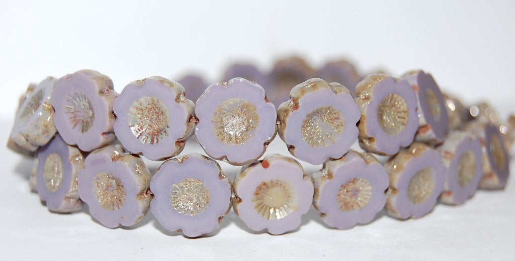 Table Cut Round Beads Hawaii Flowers, Opaque Amethyst 43400 (23030 43400), Glass, Czech Republic