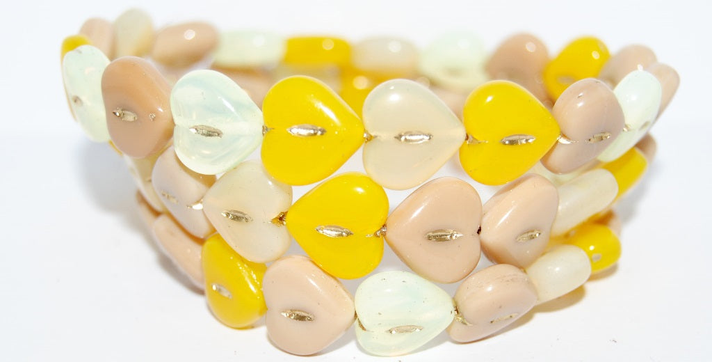 Heart Pressed Glass Beads, Mixed Colors Beige Silver Lined Crystal 54202 (Mix Beige 1 54202), Glass, Czech Republic