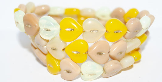 Heart Pressed Glass Beads, Mixed Colors Beige Silver Lined Crystal 54202 (Mix Beige 1 54202), Glass, Czech Republic
