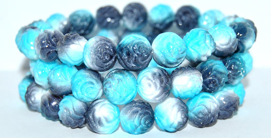 Round Rose Pressed Glass Beads, Chalk White 48103 (3000 48103), Glass, Czech Republic